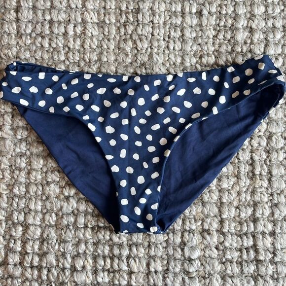 New Beach Riot polka dot navy blue white bikini bottom - Picture 1 of 3